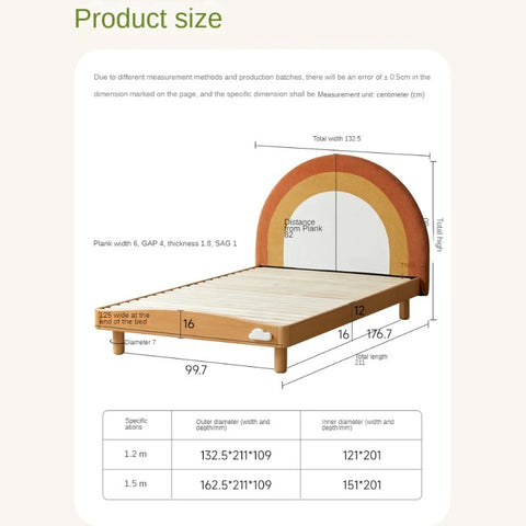 Beech Solid Wood Children's Rainbow Montessori Platform Bed.