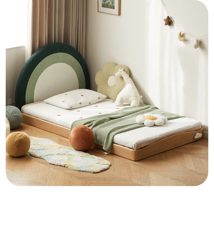 Beech Solid Wood Children's Rainbow Montessori Platform Bed.
