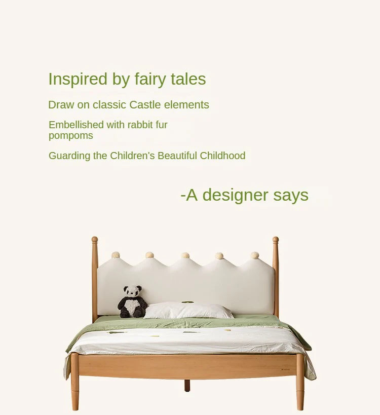 Beech Solid Wood with organic leather Modern Children's Girl Princess Bed<