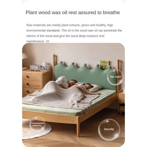 Beech Solid Wood with organic leather Modern Children's Girl Princess Bed<
