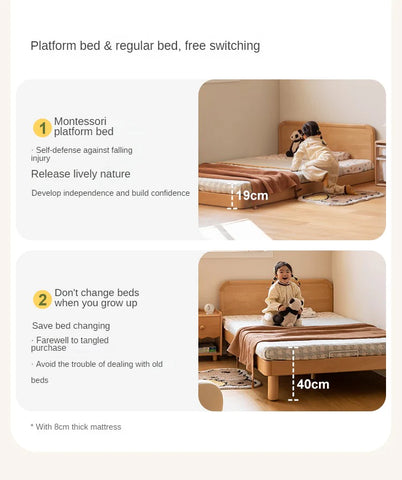 Beech Solid Wood Children's, Montessori Floor Bed<