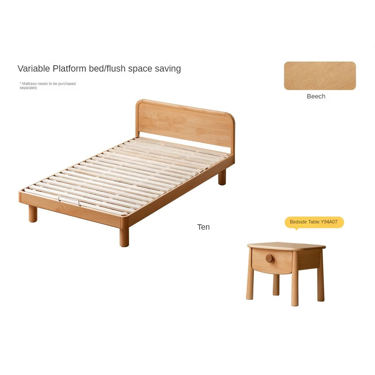 Beech Solid Wood Children's, Montessori Floor Bed<