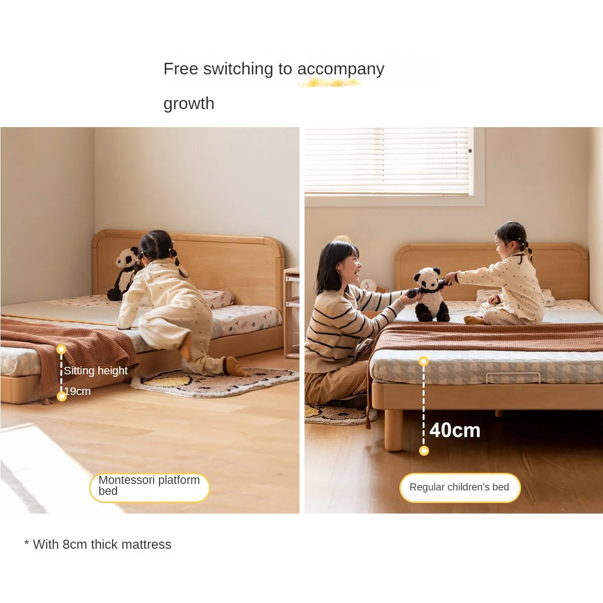 Beech Solid Wood Children's, Montessori Floor Bed<