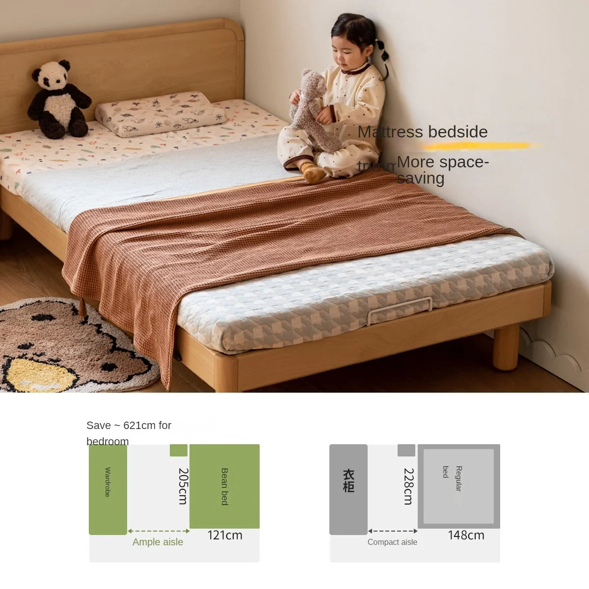 Beech Solid Wood Children's, Montessori Floor Bed<