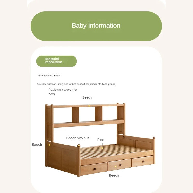 Beech solid wood children's multifunctional bed