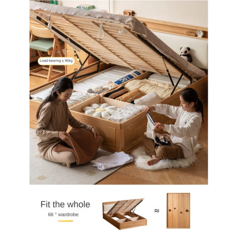 Oak solid wood Multifunctional storage bed with LED light<