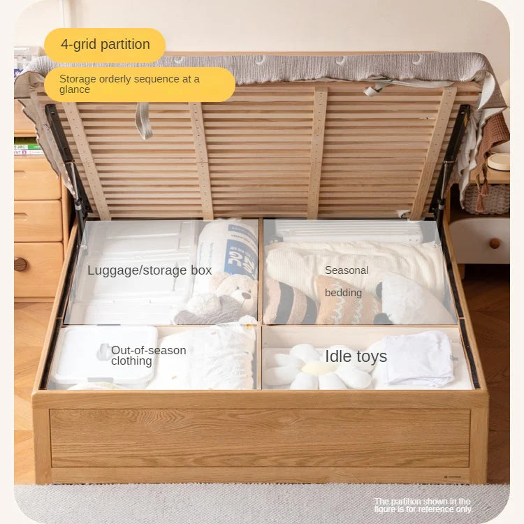 Oak solid wood Multifunctional storage bed with LED light<