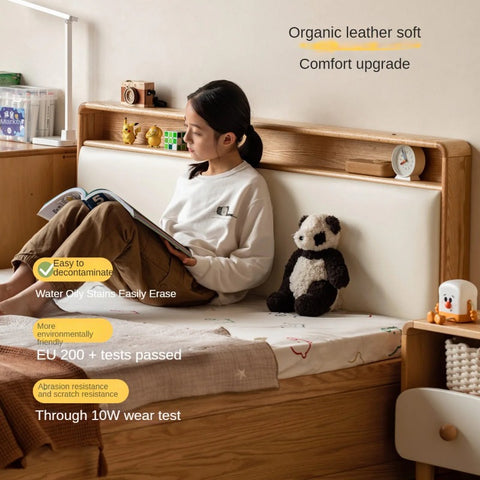 Oak solid wood Multifunctional storage bed with LED light<