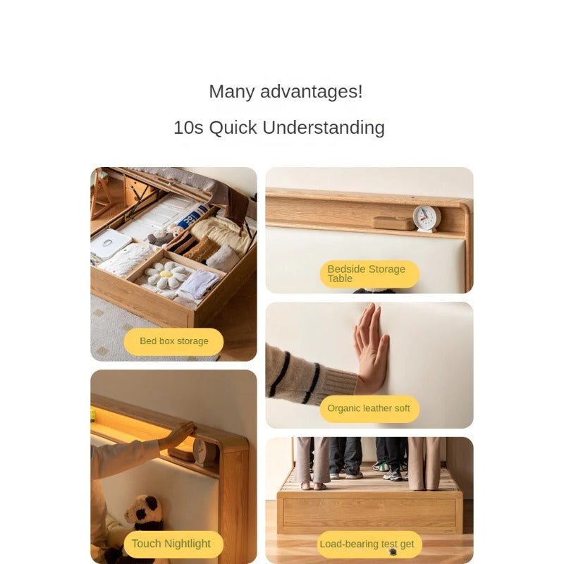 Oak solid wood Multifunctional storage bed with LED light<