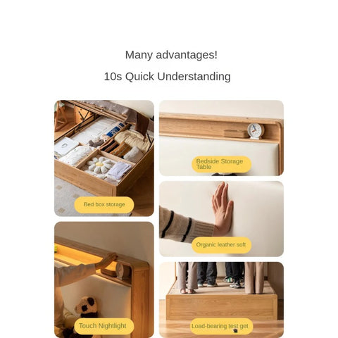 Oak solid wood Multifunctional storage bed with LED light<