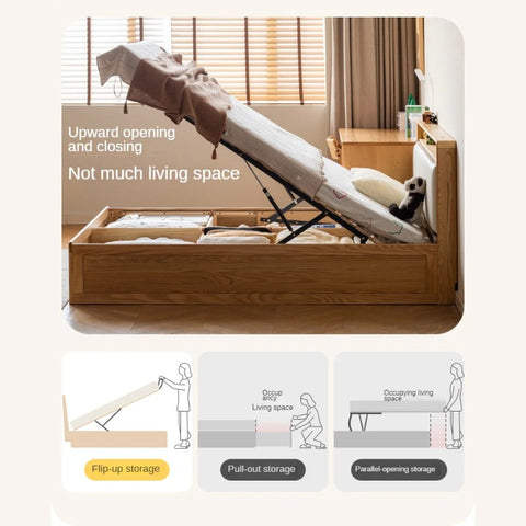 Oak solid wood Multifunctional storage bed with LED light<