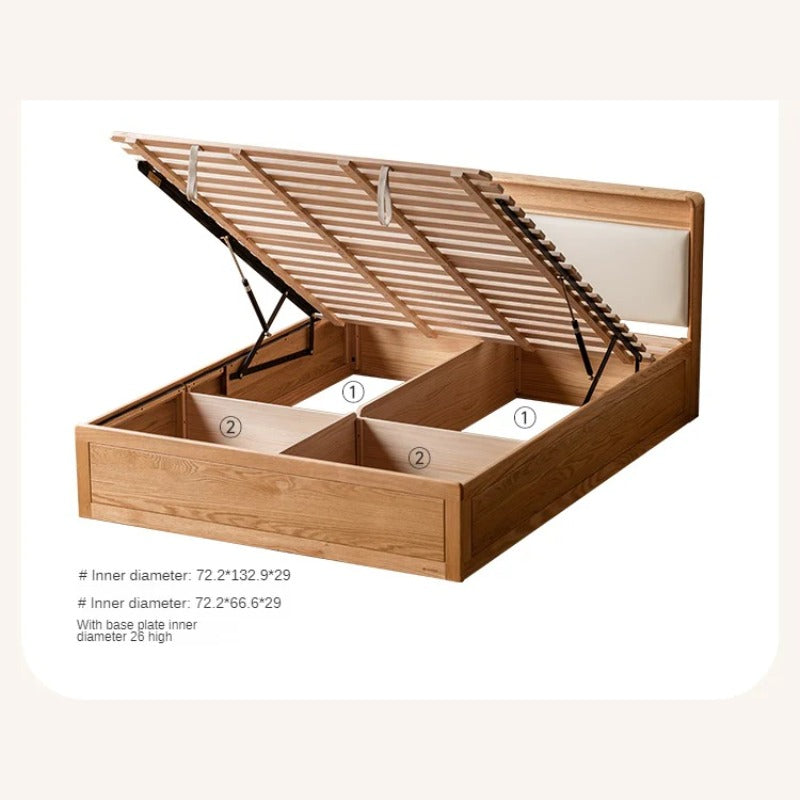 Oak solid wood Multifunctional storage bed with LED light<