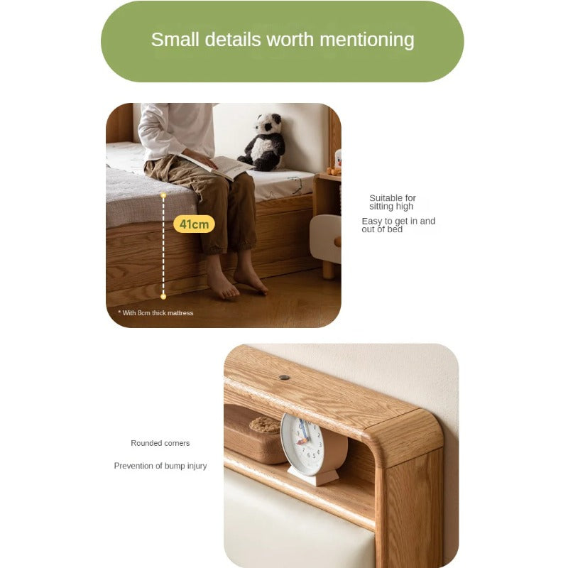 Oak solid wood Multifunctional storage bed with LED light<