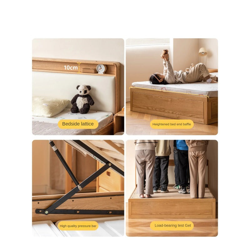 Oak solid wood Multifunctional storage bed with LED light<