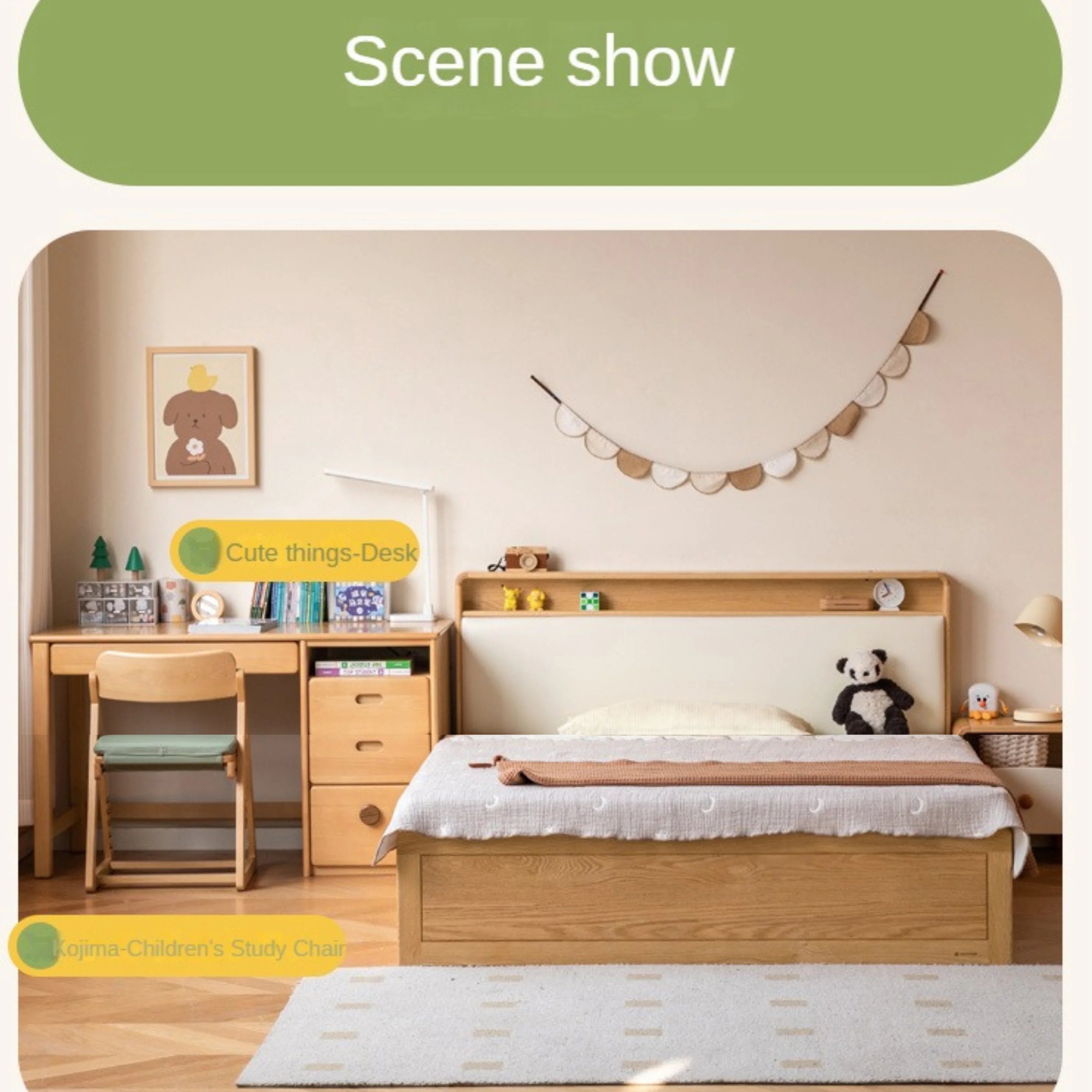 Oak solid wood Multifunctional storage bed with LED light<