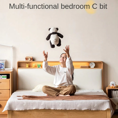 Oak solid wood Multifunctional storage bed with LED light<