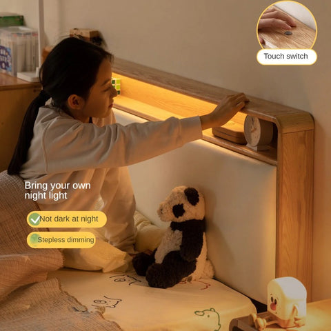 Oak solid wood Multifunctional storage bed with LED light<