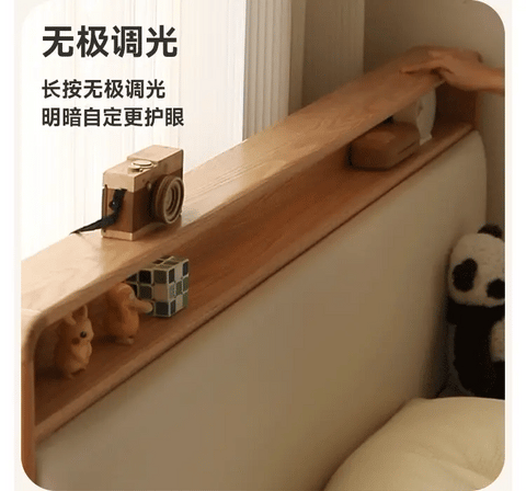 Oak solid wood Multifunctional storage bed with LED light<