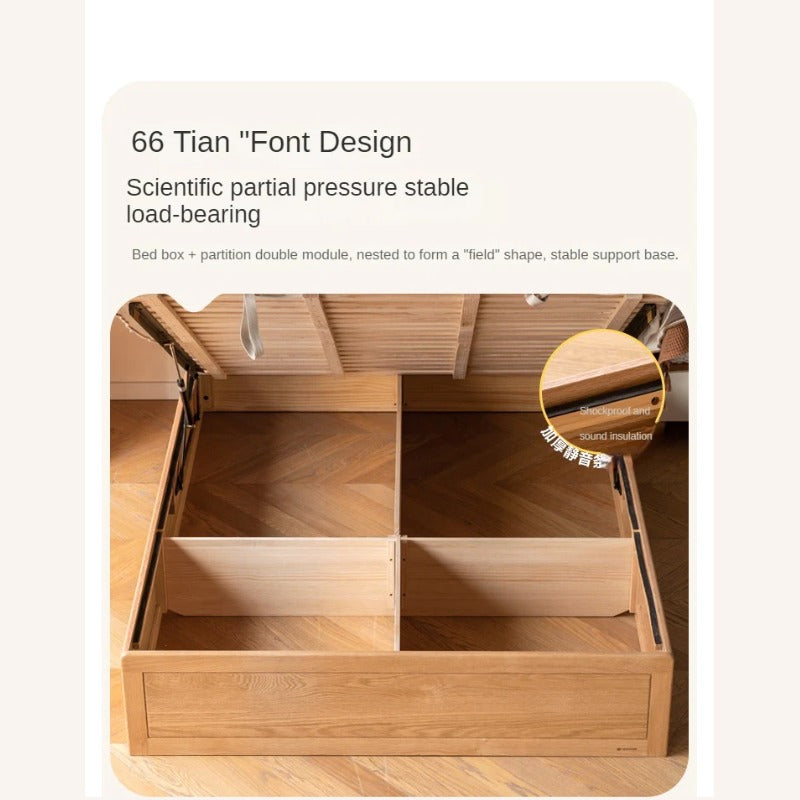 Oak solid wood Multifunctional storage bed with LED light<