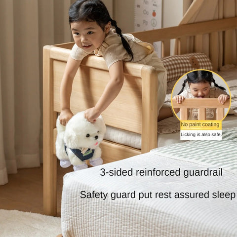 Poplar solid wood children's with guardrail spliced bed.