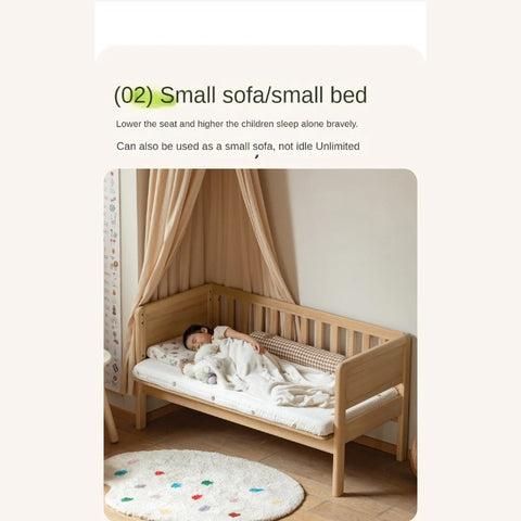 Poplar solid wood children's with guardrail spliced bed.