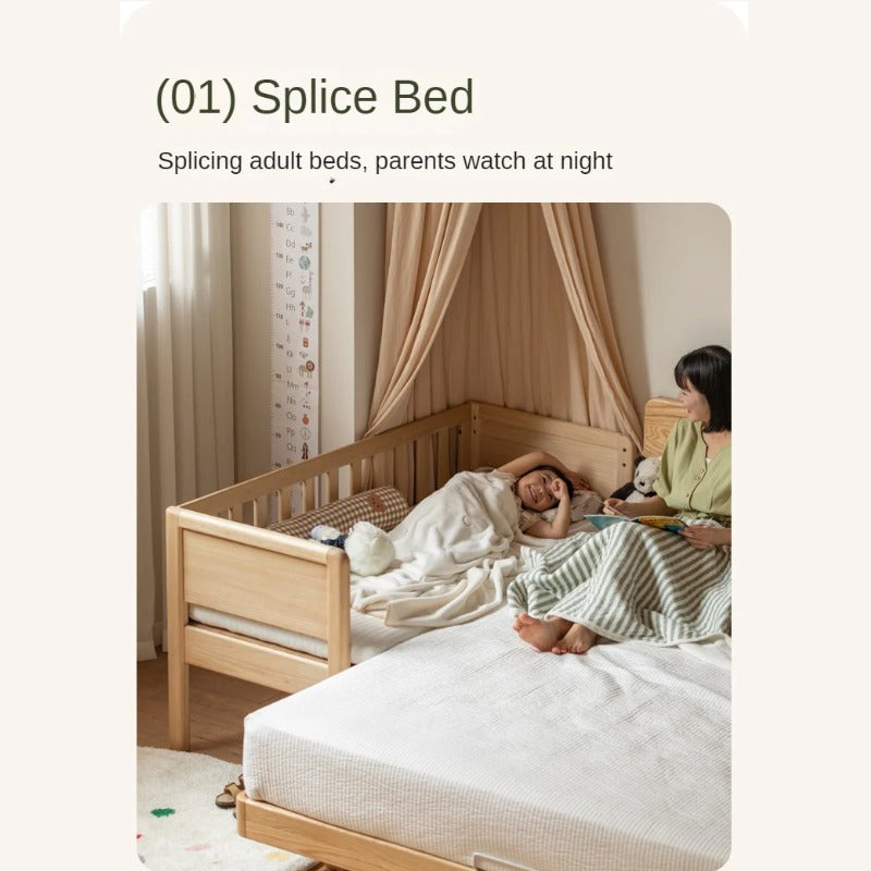 Poplar solid wood children's with guardrail spliced bed.