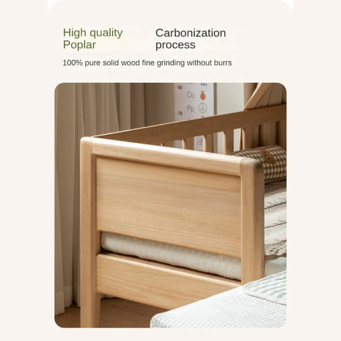 Poplar solid wood children's with guardrail spliced bed.