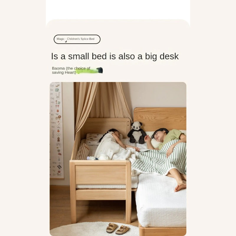 Poplar solid wood children's with guardrail spliced bed.