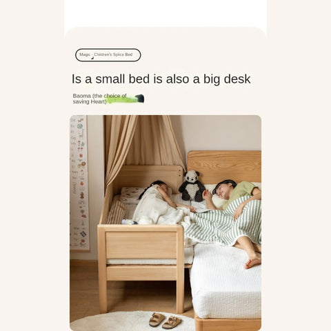 Poplar solid wood children's with guardrail spliced bed.