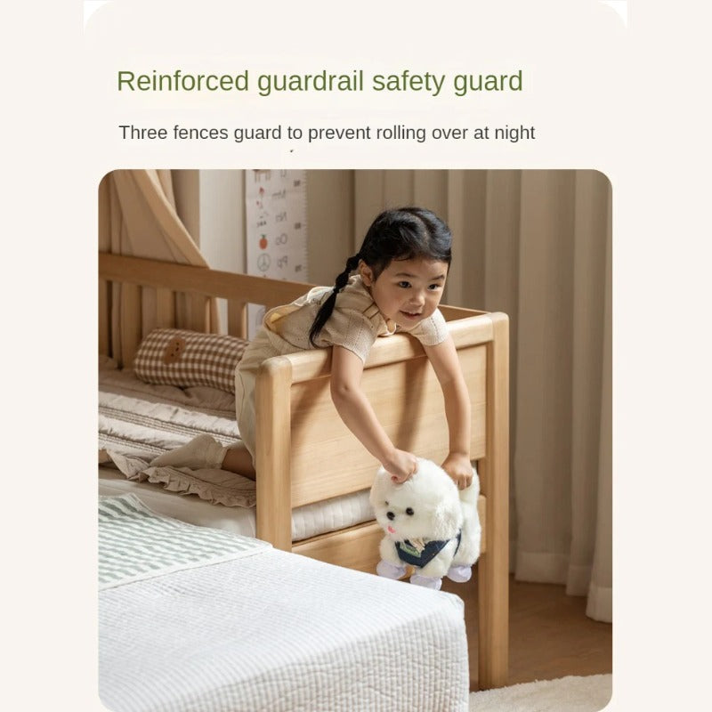 Poplar solid wood children's with guardrail spliced bed.