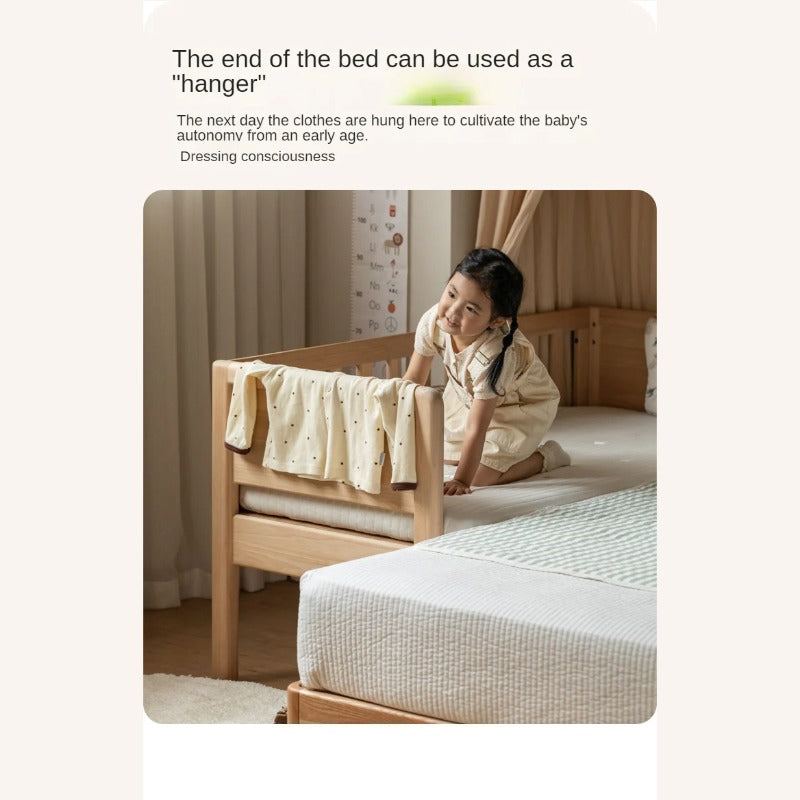 Poplar solid wood children's with guardrail spliced bed.