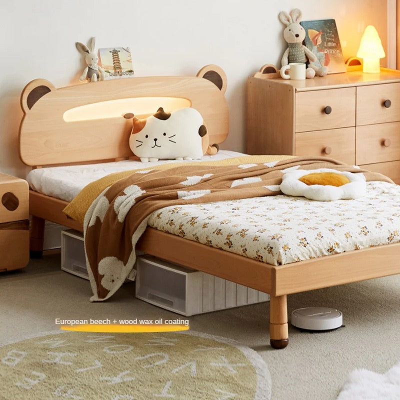 Oak solid wood children's bed with light<
