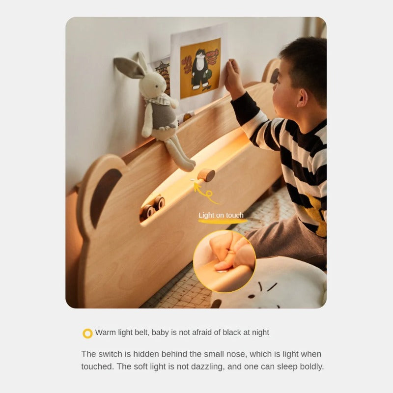 Oak solid wood children's bed with light<