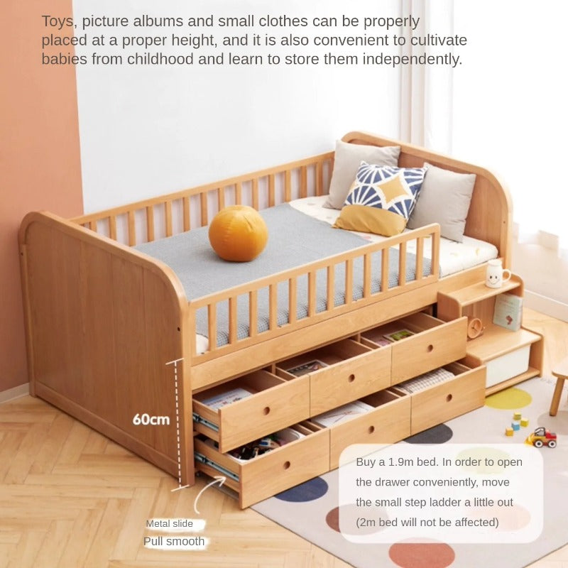 Oak solid wood Multi-function wide storage box bed<