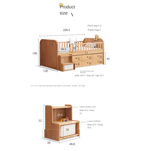 Oak solid wood Multi-function wide storage box bed<