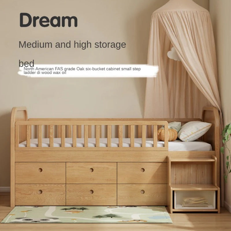 Oak solid wood Multi-function wide storage box bed<