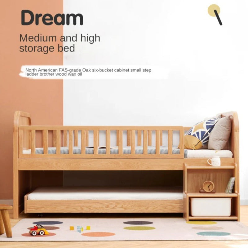 Oak solid wood Multi-function wide storage box bed<
