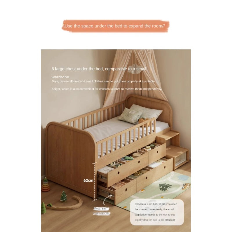 Oak solid wood Multi-function wide storage box bed<