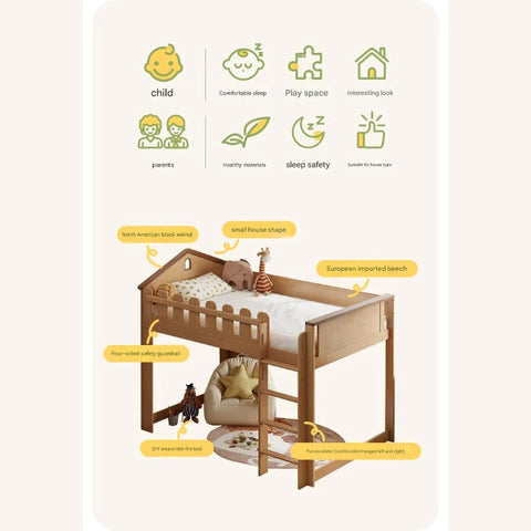 Beech solid wood Multi-functional high bed<