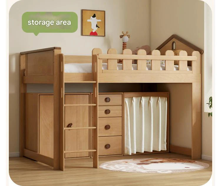 Beech solid wood Multi-functional high bed<