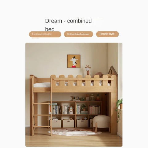 Beech solid wood Multi-functional high bed<