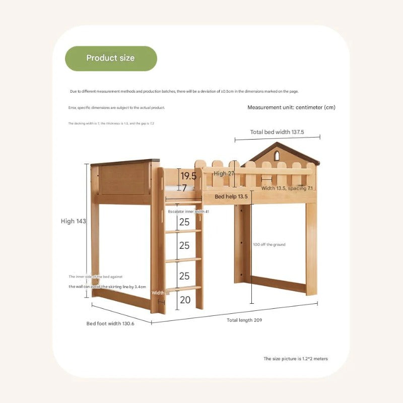 Beech solid wood Multi-functional high bed<