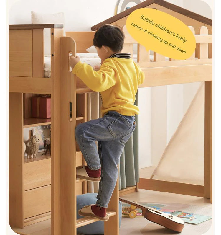 Beech solid wood Multi-functional high bed<