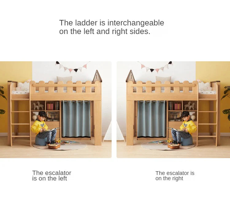 Beech solid wood Multi-functional high bed<