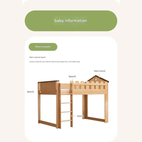 Beech solid wood Multi-functional high bed<