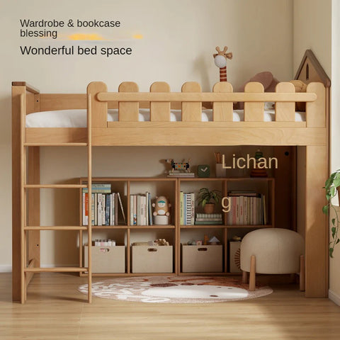 Beech solid wood Multi-functional high bed<