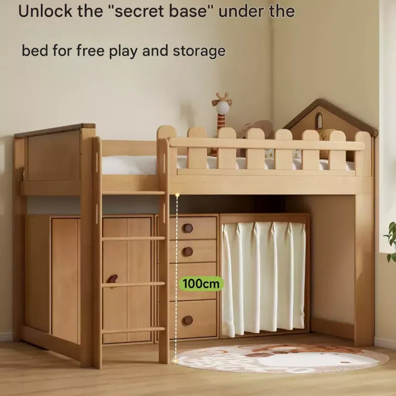 Beech solid wood Multi-functional high bed<
