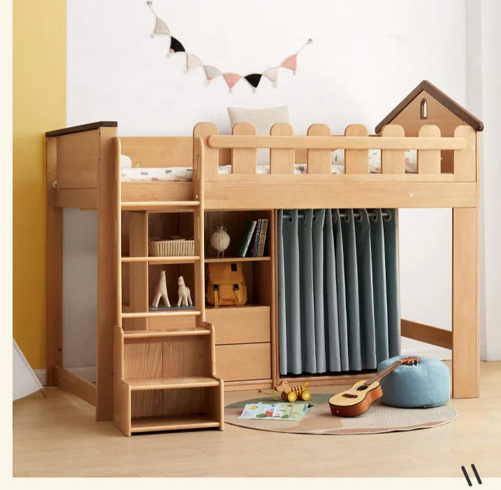 Beech solid wood Multi-functional high bed<