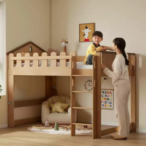 Beech solid wood Multi-functional high bed<