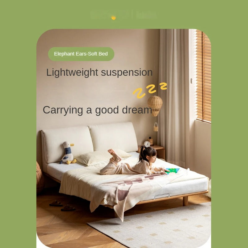 Beech Solid Wood Children's Bed with organic leather.